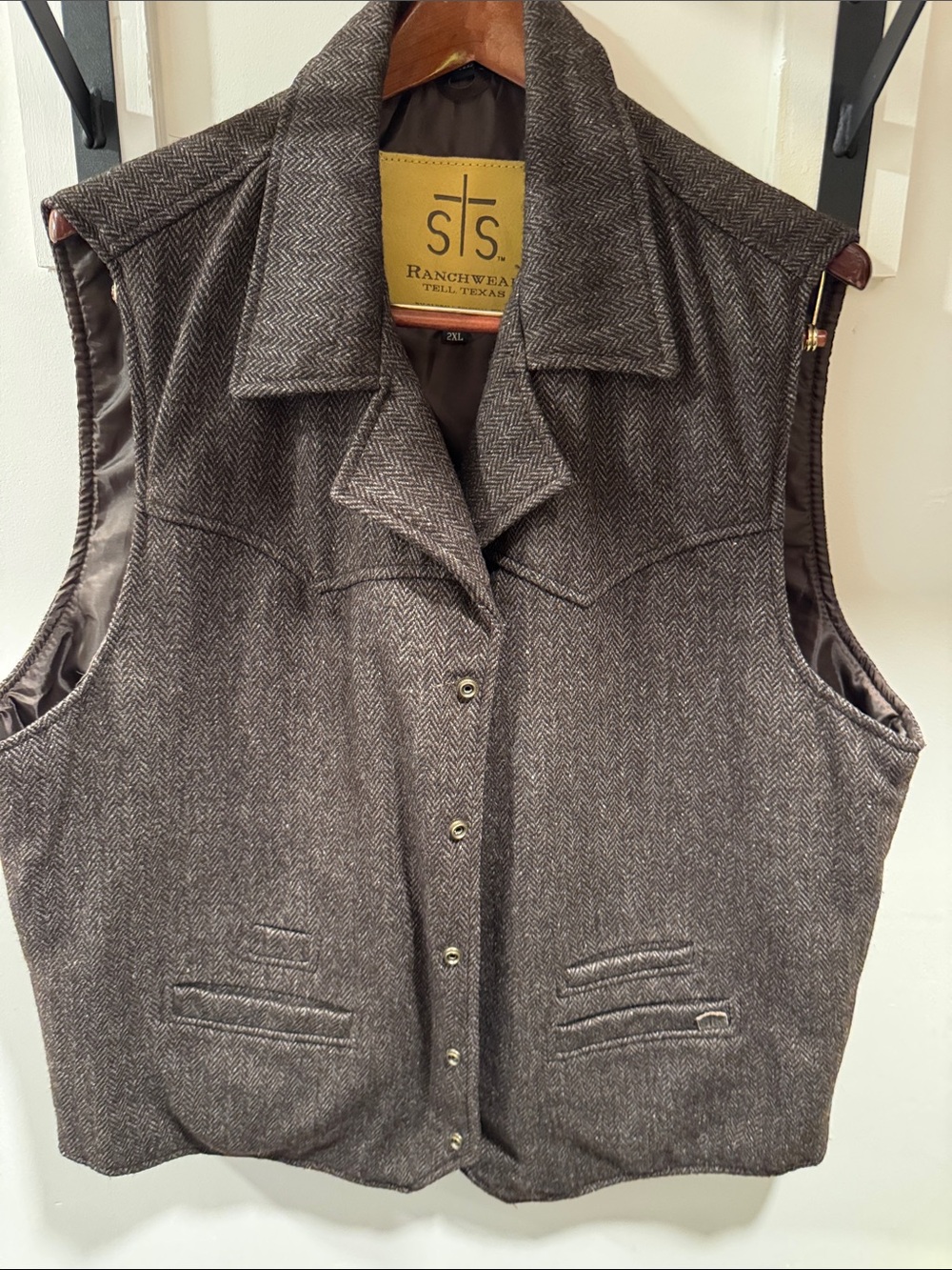 STS Ranchwear Brown Herringbone Wool-Blend Vest